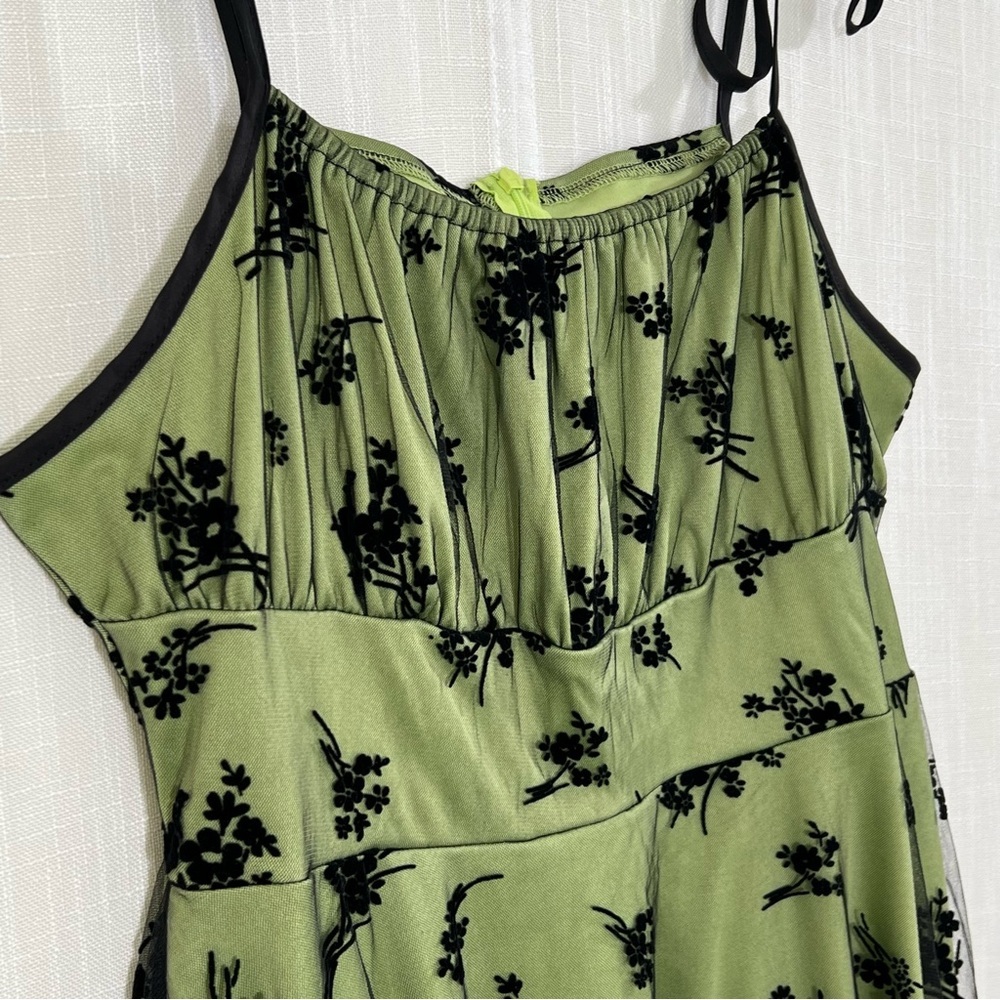 SHEIN Green Black Lace Tie Shoulder Flowy Ruched Bust Dress Size XL - Picture 6 of 12